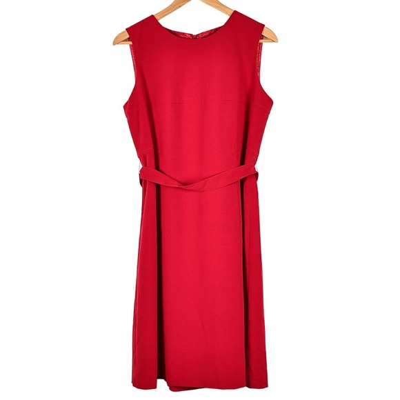 Studio I Dresses & Skirts - Studio I Red Sleeveless Belted Sheath Dress 8P Midi Tie Waist Women Petite